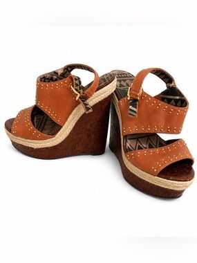 Jessica Simpson Studded Platform Wedge Sandals Brown Boho Espadrille Size 5.5